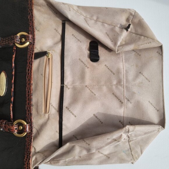 Brahmin Medium Arno Tuscan Black Brown Leather Shoulder Bag Tote - Picture 11 of 16